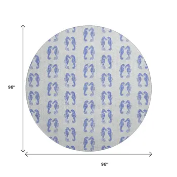 8' Blue And Ivory Geometric Washable Round Rug With UV Protection