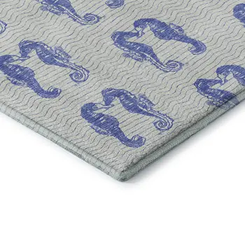 9' X 12' Blue And Ivory Geometric Washable Area Rug With UV Protection