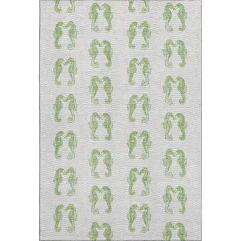 10' X 14' Green And Ivory Geometric Washable Area Rug With UV Protection