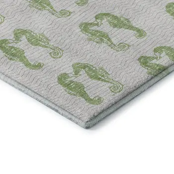 10' X 14' Green And Ivory Geometric Washable Area Rug With UV Protection