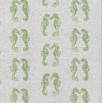 10' X 14' Green And Ivory Geometric Washable Area Rug With UV Protection