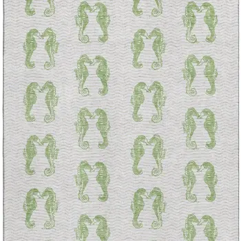 10' X 14' Green And Ivory Geometric Washable Area Rug With UV Protection