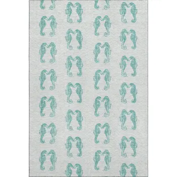 3' X 5' Aqua And Ivory Geometric Washable Area Rug With UV Protection