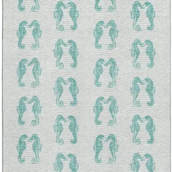 3' X 5' Aqua And Ivory Geometric Washable Area Rug With UV Protection