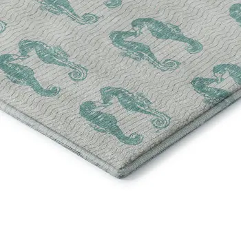 8' Aqua And Ivory Geometric Washable Round Rug With UV Protection