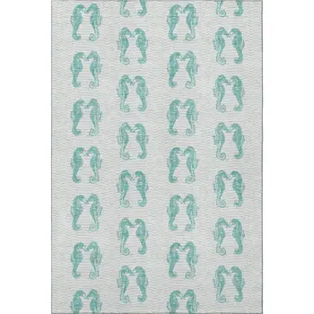 8' X 10' Aqua And Ivory Geometric Washable Area Rug With UV Protection