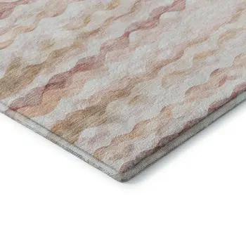 3' X 5' Peach Ivory And Beige Geometric Washable Area Rug With UV Protection