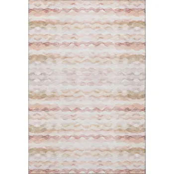 5' X 8' Peach Ivory And Beige Geometric Washable Area Rug With UV Protection