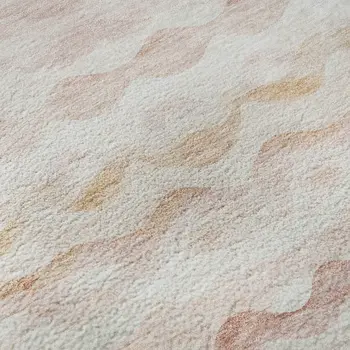 8' Peach Ivory And Beige Geometric Washable Round Rug With UV Protection