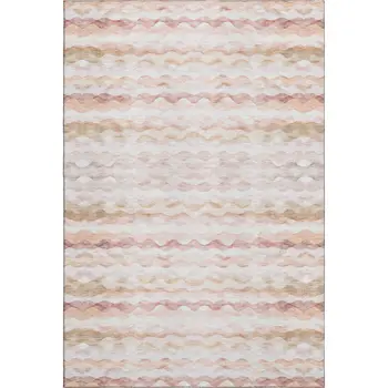 9' X 12' Peach Ivory And Beige Geometric Washable Area Rug With UV Protection
