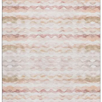 9' X 12' Peach Ivory And Beige Geometric Washable Area Rug With UV Protection