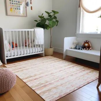 10' X 14' Peach Ivory And Beige Geometric Washable Area Rug With UV Protection