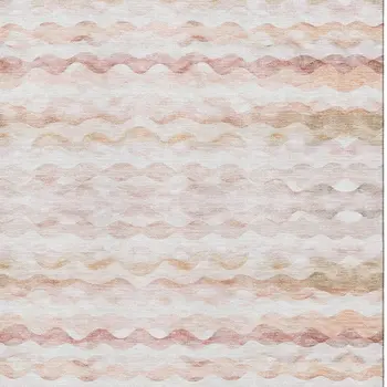 10' X 14' Peach Ivory And Beige Geometric Washable Area Rug With UV Protection