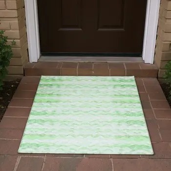 3' X 5' Green And Ivory Geometric Washable Area Rug With UV Protection