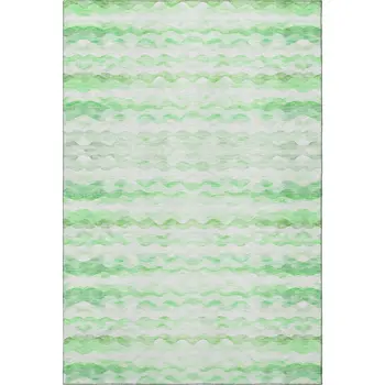 5' X 8' Green And Ivory Geometric Washable Area Rug With UV Protection