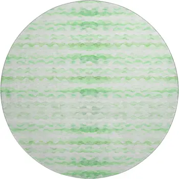 8' Green And Ivory Geometric Washable Round Rug With UV Protection