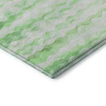 8' Green And Ivory Geometric Washable Round Rug With UV Protection
