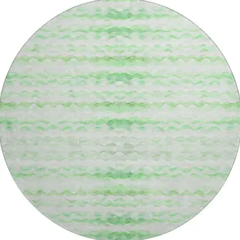8' Green And Ivory Geometric Washable Round Rug With UV Protection