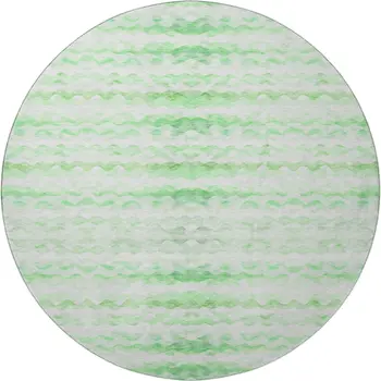 8' Green And Ivory Geometric Washable Round Rug With UV Protection