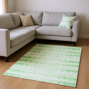 10' X 14' Green And Ivory Geometric Washable Area Rug With UV Protection