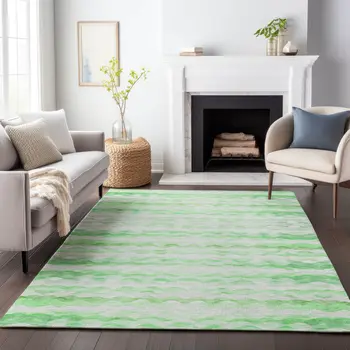 10' X 14' Green And Ivory Geometric Washable Area Rug With UV Protection
