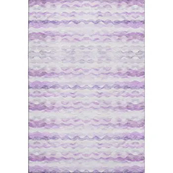 5' X 8' Purple And Ivory Geometric Washable Area Rug With UV Protection