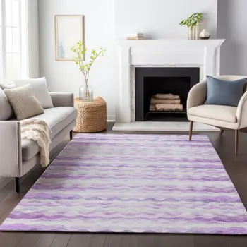 5' X 8' Purple And Ivory Geometric Washable Area Rug With UV Protection