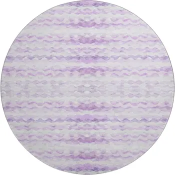8' Purple And Ivory Geometric Washable Round Rug With UV Protection