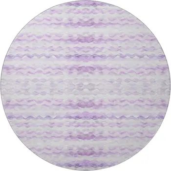 8' Purple And Ivory Geometric Washable Round Rug With UV Protection