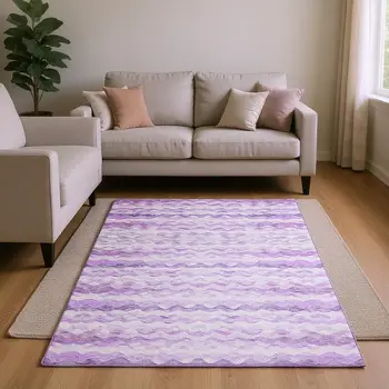 8' X 10' Purple And Ivory Geometric Washable Area Rug With UV Protection