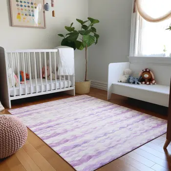 8' X 10' Purple And Ivory Geometric Washable Area Rug With UV Protection
