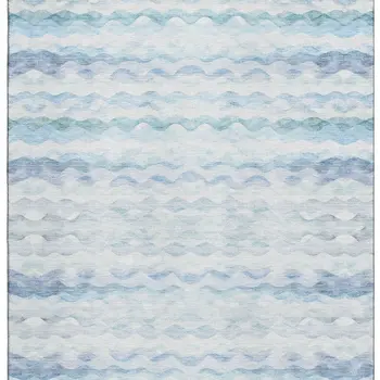 3' X 5' Blue And Ivory Geometric Washable Area Rug With UV Protection