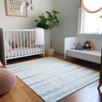 8' X 10' Blue And Ivory Geometric Washable Area Rug With UV Protection