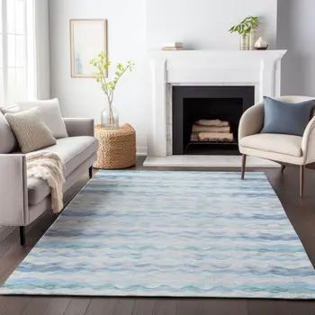 8' X 10' Blue And Ivory Geometric Washable Area Rug With UV Protection