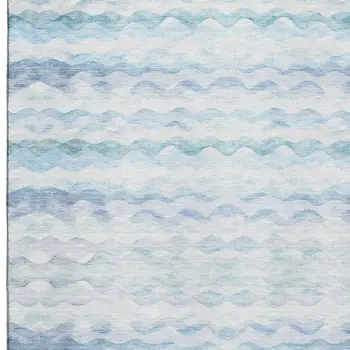 8' X 10' Blue And Ivory Geometric Washable Area Rug With UV Protection
