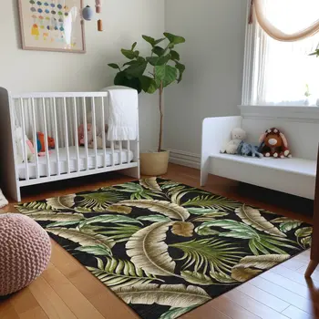 8' X 10' Midnight Green And Brown Geometric Washable Area Rug With UV Protection