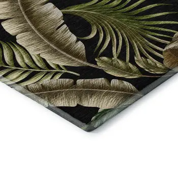 8' X 10' Midnight Green And Brown Geometric Washable Area Rug With UV Protection