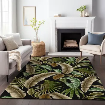 9' X 12' Midnight Green And Brown Geometric Washable Area Rug With UV Protection