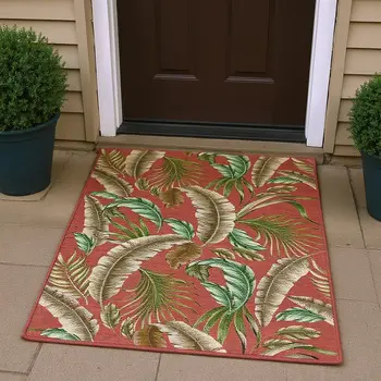 3' X 5' Cinnamon Green And Brown Geometric Washable Area Rug With UV Protection