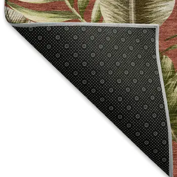 5' X 8' Cinnamon Green And Brown Geometric Washable Area Rug With UV Protection