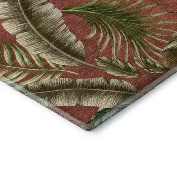5' X 8' Cinnamon Green And Brown Geometric Washable Area Rug With UV Protection
