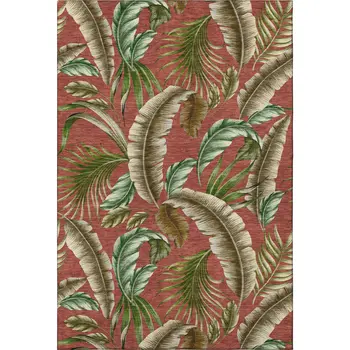 5' X 8' Cinnamon Green And Brown Geometric Washable Area Rug With UV Protection