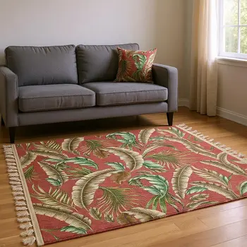 8' X 10' Cinnamon Green And Brown Geometric Washable Area Rug With UV Protection