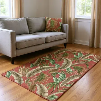 9' X 12' Cinnamon Green And Brown Geometric Washable Area Rug With UV Protection