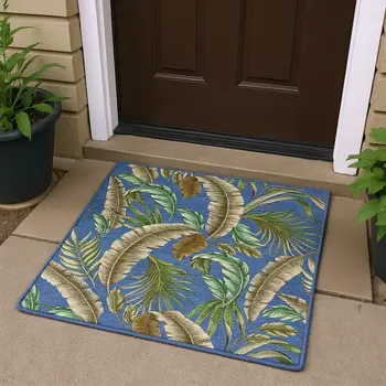3' X 5' Blue Green And Brown Geometric Washable Area Rug With UV Protection
