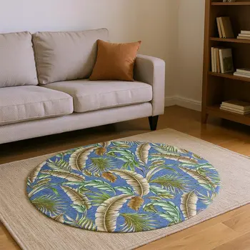 8' Blue Green And Brown Geometric Washable Round Rug With UV Protection