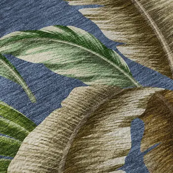 8' Blue Green And Brown Geometric Washable Round Rug With UV Protection