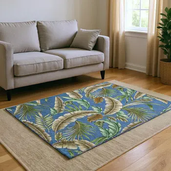 8' X 10' Blue Green And Brown Geometric Washable Area Rug With UV Protection