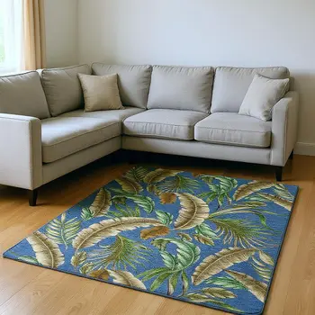 9' X 12' Blue Green And Brown Geometric Washable Area Rug With UV Protection