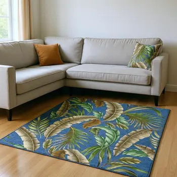 10' X 14' Blue Green And Brown Geometric Washable Area Rug With UV Protection